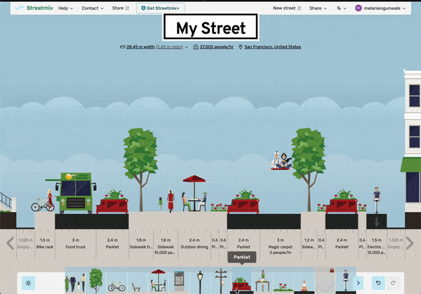 Animated gif screenshot of selecting variants in the segment swatch popup menu in Streetmix